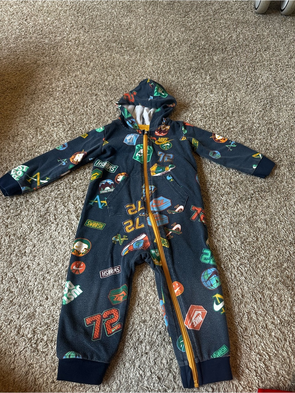 Nike Navy Hooded Kids One-Piece with Multicolor Sports Patches